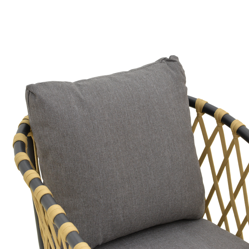 Πολυθρόνα Peluxe pakoworld αλουμίνιο ανθρακί-pe σχοινί φυσικό-μαξιλάρια γκρι 54x62x84εκ