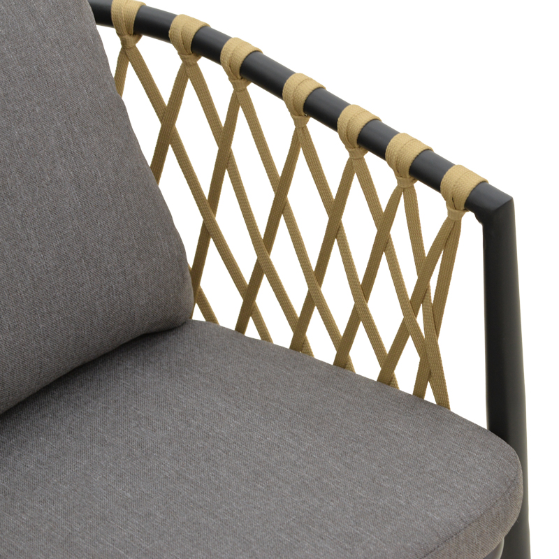 Πολυθρόνα Peluxe pakoworld αλουμίνιο ανθρακί-pe σχοινί φυσικό-μαξιλάρια γκρι 54x62x84εκ