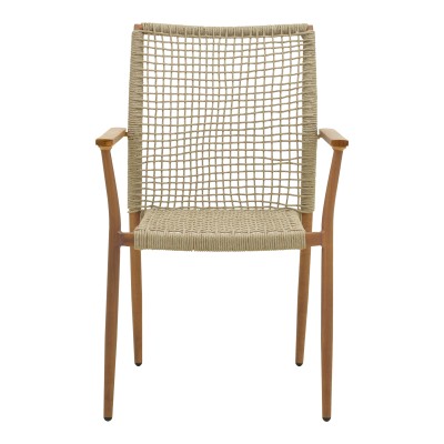 Πολυθρόνα Solana pakoworld στοιβαζόμενη- teak ξύλο- αλουμίνιο σε καφέ-pe σχοινί σε φυσική απόχρωση 56x57x95εκ