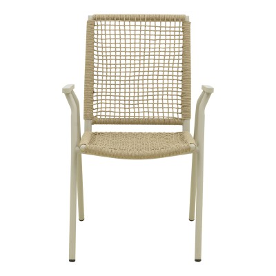 Πολυθρόνα Weave pakoworld στοιβαζόμενη αλουμίνιο σε μπεζ -pe σχοινί σε φυσική απόχρωση 57x63x86εκ