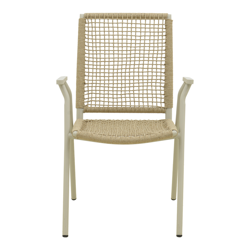 Πολυθρόνα Weave pakoworld στοιβαζόμενη αλουμίνιο σε μπεζ -pe σχοινί σε φυσική απόχρωση 57x63x86εκ