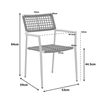 Πολυθρόνα Castal pakoworld στοιβαζόμενη μέταλλο σε λευκή -pe σχοινί σε φυσική απόχρωση 53x59x84εκ
