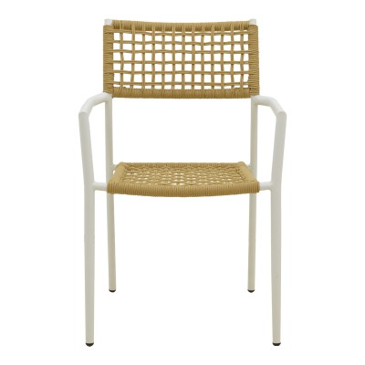 Πολυθρόνα Castal pakoworld στοιβαζόμενη μέταλλο σε λευκή -pe σχοινί σε φυσική απόχρωση 53x59x84εκ