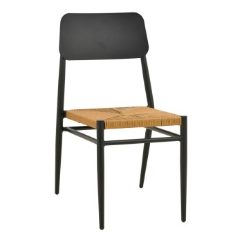 Καρέκλα Giardino pakoworld στοιβαζόμενη αλουμίνιο σε μαύρη -pe rattan σε φυσική απόχρωση 45x56x82εκ