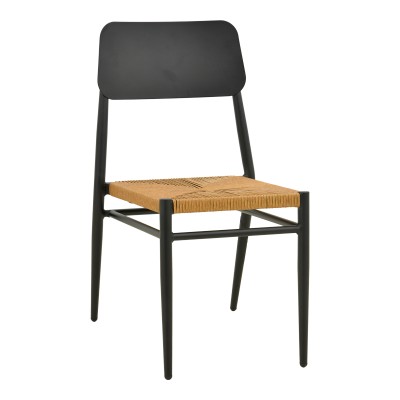 Καρέκλα Giardino pakoworld στοιβαζόμενη αλουμίνιο σε μαύρη -pe rattan σε φυσική απόχρωση 45x56x82εκ