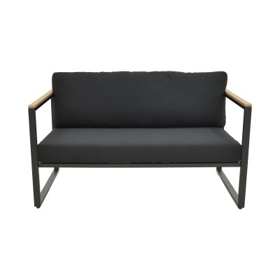 Καναπές διθέσιος Aurelio pakoworld μαύρο μέταλλο με μαύρα μαξιλάρια 130x74x63εκ