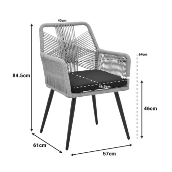 Πολυθρόνα Andros pakoworld αλουμίνιο σε μαύρη- pe σχοινί μπεζ 57x61x84,5εκ | 2 τμχ