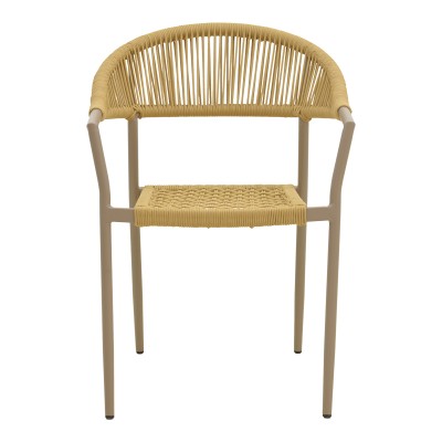 Πολυθρόνα Ammos pakoworld στοιβαζόμενη αλουμίνιο μόκα-pe σχοινί σε φυσική απόχρωση 56x61,5x82εκ