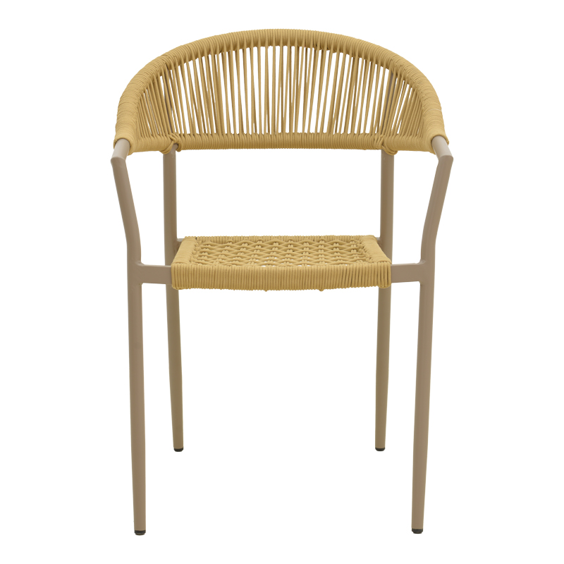 Πολυθρόνα Ammos pakoworld στοιβαζόμενη αλουμίνιο μόκα-pe σχοινί σε φυσική απόχρωση 56x61,5x82εκ