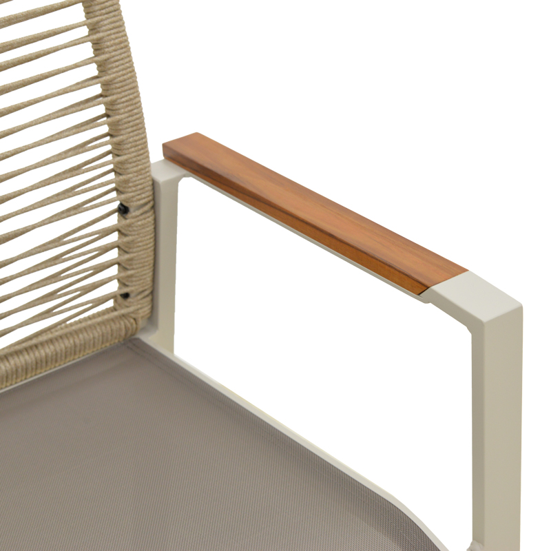 Πολυθρόνα Aegean pakoworld στοιβαζόμενη -teak- αλουμίνιο και μόκα textline με pe σχοινί μπεζ 56,5x58x91εκ