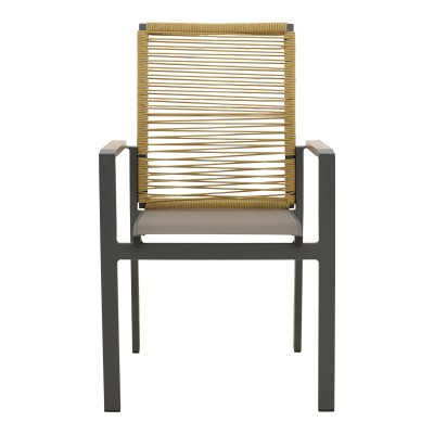 Πολυθρόνα Aegean pakoworld στοιβαζόμενη teak-pe σχοινί σε φυσική - αλουμίνιο κ textline σε ανθρακί απόχρωση 56.5x58x91εκ