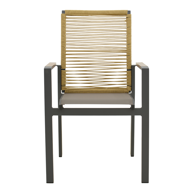 Πολυθρόνα Aegean pakoworld στοιβαζόμενη teak-pe σχοινί σε φυσική - αλουμίνιο κ textline σε ανθρακί απόχρωση 56.5x58x91εκ