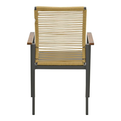 Πολυθρόνα Aegean pakoworld στοιβαζόμενη teak-pe σχοινί σε φυσική - αλουμίνιο κ textline σε ανθρακί απόχρωση 56.5x58x91εκ