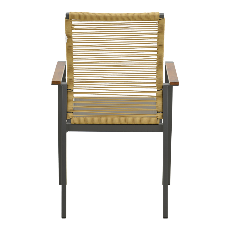 Πολυθρόνα Aegean pakoworld στοιβαζόμενη teak-pe σχοινί σε φυσική - αλουμίνιο κ textline σε ανθρακί απόχρωση 56.5x58x91εκ