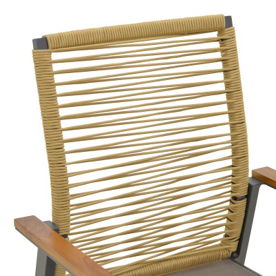 Πολυθρόνα Aegean pakoworld στοιβαζόμενη teak-pe σχοινί σε φυσική - αλουμίνιο κ textline σε ανθρακί απόχρωση 56.5x58x91εκ