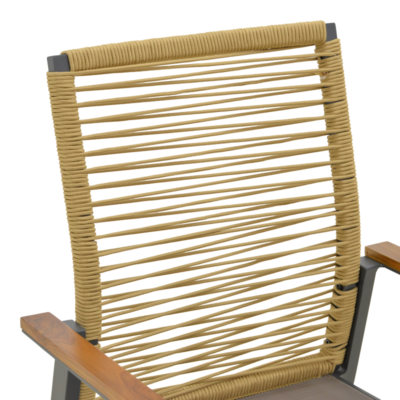 Πολυθρόνα Aegean pakoworld στοιβαζόμενη teak-pe σχοινί σε φυσική - αλουμίνιο κ textline σε ανθρακί απόχρωση 56.5x58x91εκ