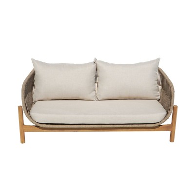 Καναπές 2θέσιος Verilan pakoworld μασίφ ξύλο ακακίας-ύφασμα σε φυσική-μπεζ απόχρωση 163x77x70εκ