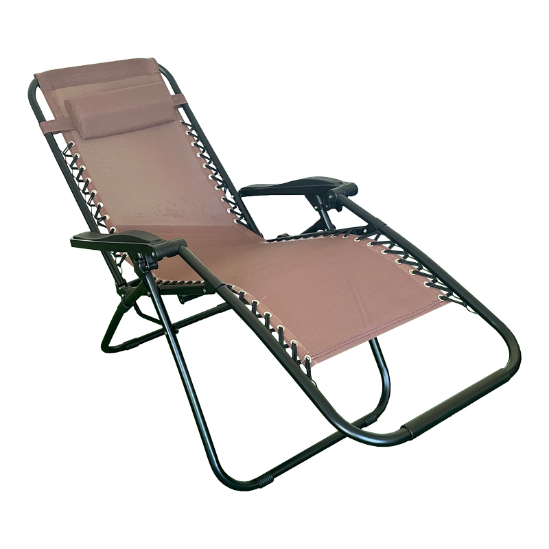 Πολυθρόνα relax πτυσσόμενη Mirka pakoworld textilene-μέταλλο σε καφέ-μαύρη απόχρωση 65x165x110εκ