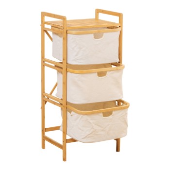 Ραφιέρα δαπέδου Hanev pakoworld μπαμπού-ύφασμα σε φυσική-μπεζ απόχρωση 44x33x96εκ