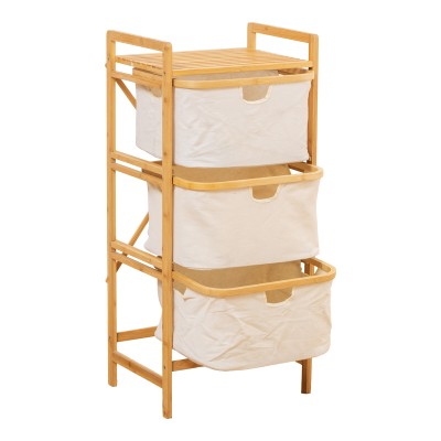 Ραφιέρα δαπέδου Hanev pakoworld μπαμπού-ύφασμα σε φυσική-μπεζ απόχρωση 44x33x96εκ