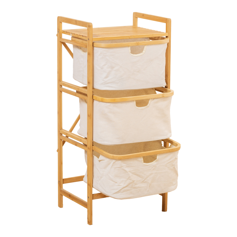 Ραφιέρα δαπέδου Hanev pakoworld μπαμπού-ύφασμα σε φυσική-μπεζ απόχρωση 44x33x96εκ