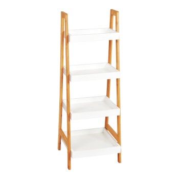 Ραφιέρα δαπέδου Leby pakoworld μπαμπού-mdf σε λευκή-φυσική απόχρωση 35x34x98εκ