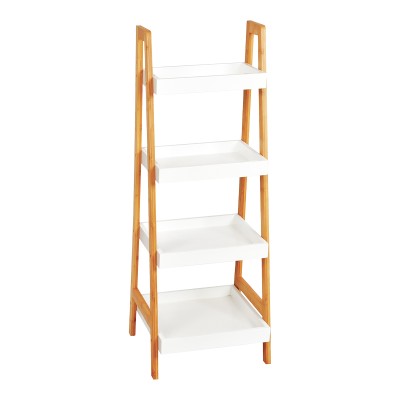 Ραφιέρα δαπέδου Leby pakoworld μπαμπού-mdf σε λευκή-φυσική απόχρωση 35x34x98εκ