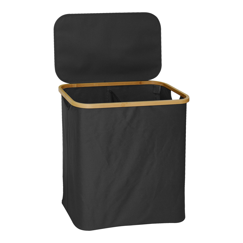 Καλάθι απλύτων Lodge pakoworld μπαμπού-ύφασμα σε γκρι απόχρωση 54x33x60εκ