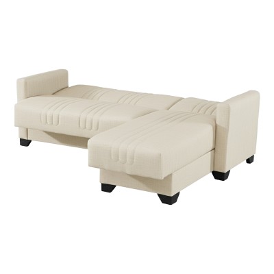 Γωνιακός καναπές-κρεβάτι αναστρέψιμος Stashio pakoworld ύφασμα κρεμ 202x143x84εκ