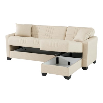 Γωνιακός καναπές-κρεβάτι αναστρέψιμος Stashio pakoworld ύφασμα κρεμ 202x143x84εκ