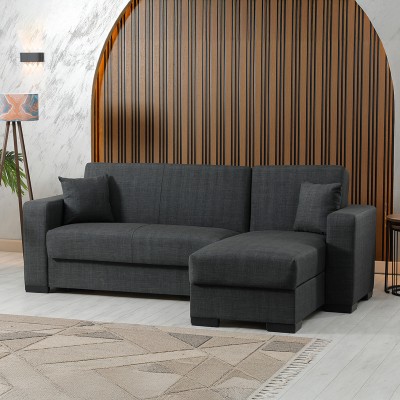 Γωνιακός καναπές-κρεβάτι αναστρέψιμος Dumma pakoworld ύφασμα ανθρακί 226x148x86εκ