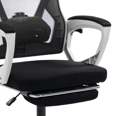 Καρέκλα γραφείου διευθυντή με υποπόδιο Meton pakoworld λευκό - mesh μαύρο 48x60x118-128εκ