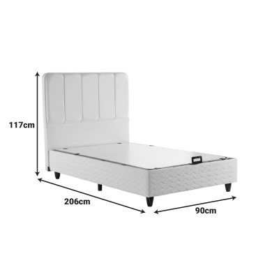 Κρεβάτι μονό Lunda pakoworld με αποθηκευτικό χώρο κρεμ βελούδο 90x200εκ