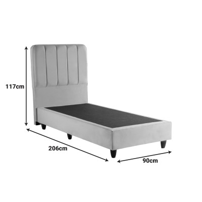 Κρεβάτι μονό Lunda pakoworld ανθρακί βελούδο 90x200εκ