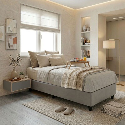 Κρεβάτι Υπόστρωμα μονό Pakda pakoworld ανθρακί βελούδο 90x200εκ