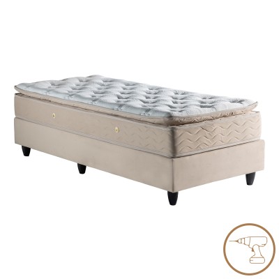 Κρεβάτι Υπόστρωμα μονό Pakda pakoworld κρεμ βελούδο 90x200εκ