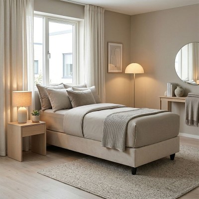 Κρεβάτι Υπόστρωμα μονό Pakda pakoworld κρεμ βελούδο 90x200εκ