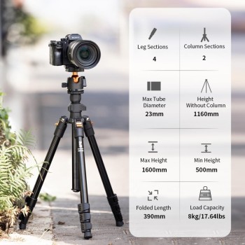 K&F Concept B1234M Travel Tripod Compact Vlog Camera With BH-28L Ball Head (KF09.101V1) (σε 3 άτοκες ή 4 εώς 36 δόσεις)