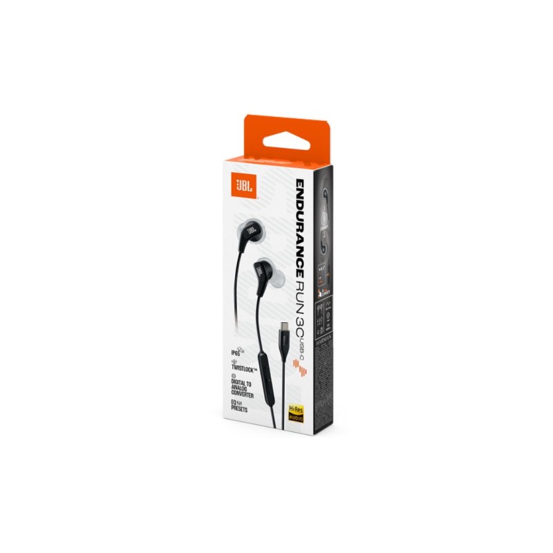 JBL Endurance RUN 3, In-Ear Sport Headphones, USB-C, Black